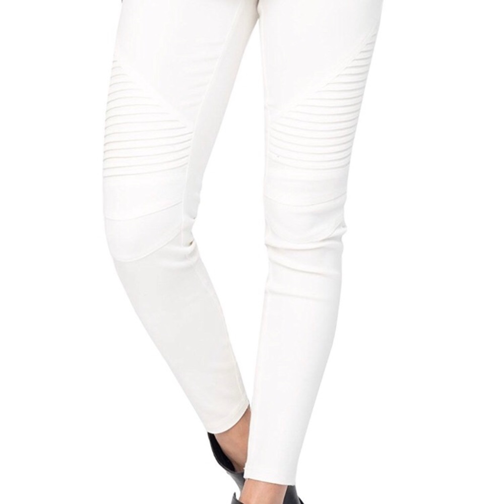 White Skinny Moto Leggings High Waisted Pants